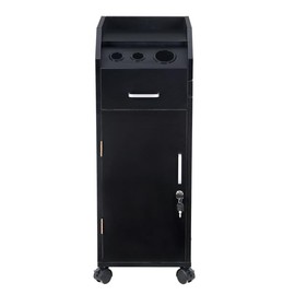 Flulep Hair Salon Storage Cart with Wheels & 3 Hair Dryer Holders & 4 Drawers & Lock & 2 Keys, Hairdressing Tools Station Mobile Makeup Case Black