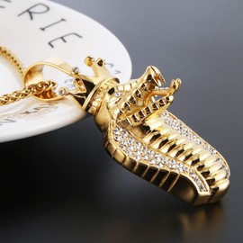 HZMAN 18k Gold Plated Cz Inlay Egypt Cobra King Stainless Steel Pendant Necklace Hip Hop Chain