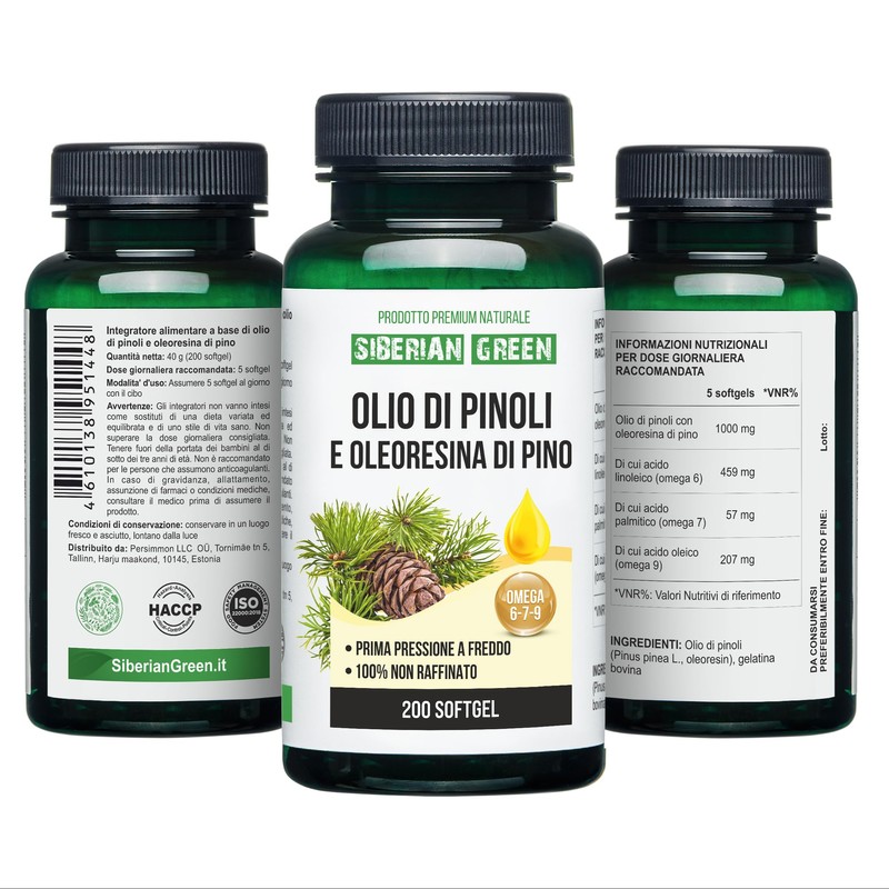 Siberian Green Pine Nut Oil w/Pine Resin Capsules 200 Softgels