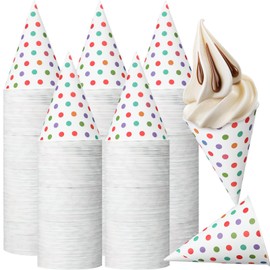MotiMind 600 Pcs Snow Cone Cups 4.5 oz Paper Cone Cups Leakproof Colorful Polka Dot Sundae Cones Cup Disposible Shaved Ice Cups for Slush Shaved Ice Cream Sorbet Water