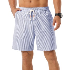 Sailwind Men's Linen Cotton Shorts 7" Elastic Waist Drawstring Casual Summer Beach Shorts