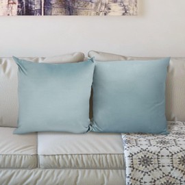 Betadistor Set of 2 Decorative Cushion Covers Solid Soft Velvet Pillow Covers with Invisible Zipper Square Throw Pillow Cases for Sofa Car Patio Bedroom Living Room 45x45cm Light Blue, 516-0340