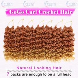 7 Packs GoGo Curl Crochet Hair 10 Inch Short Strawberries & Cream Curly Crochet Hair for Women Deep Wave Beach Curl Crochet Braids Synthetic Braiding Hair Extensions(10 Inch, Copper Flame)