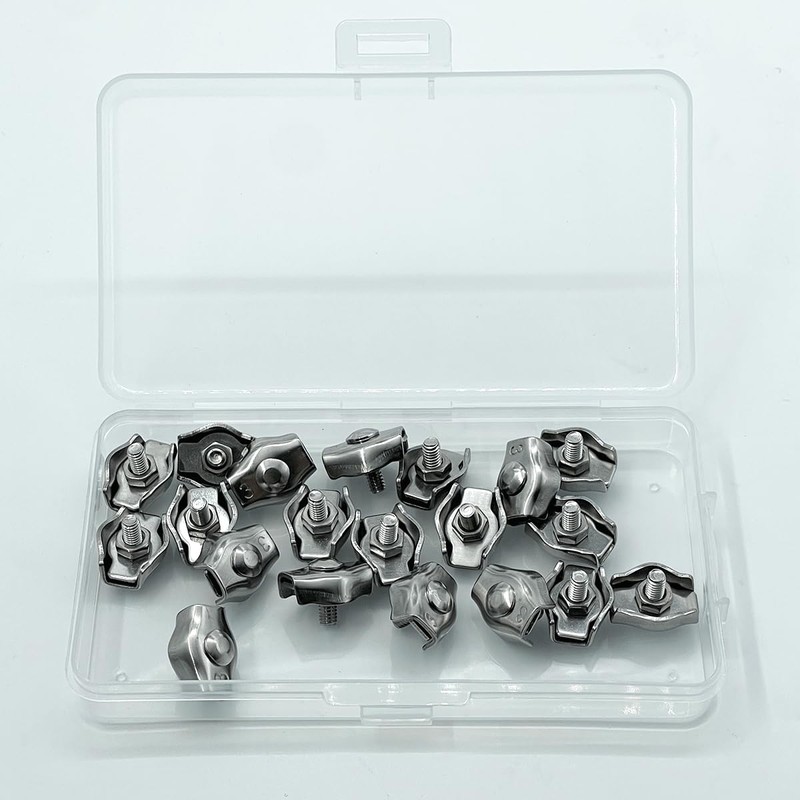 20pcs Wire Rope Single Clip with A Clear Plastic Box