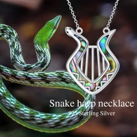 PROESS Abalone Shell Irish Harp Necklace 925 Sterling Silver Snake Pendant Necklace for Women Instrument Musical Jewelry