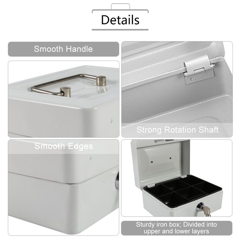 Zerodis Small Cash Box with Key Lock Portable Double Layer