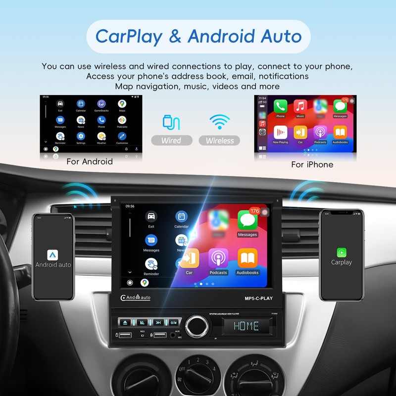 Inefala 7 Inch Single Din Flip Out Car Stereo with
