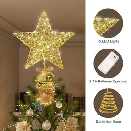 Christmas Star Tree Topper with Christmas Tree Ribbon Lights, Christmas Lights Decorations Set, 16.4 ft 50 LED Ribbon Fairy Lights, Christmas New Year Ornaments for Home Party Indoor and Outdoor