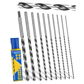 12” Extra Long Drill Bit Set, 10PCS Brad Point Drill Bits for Wood for Precise Woodworking with Laser Marks & Storage Case (1/8", 5/32", 3/16", 1/4", 5/16" 3/8", 7/16", and 1/2")