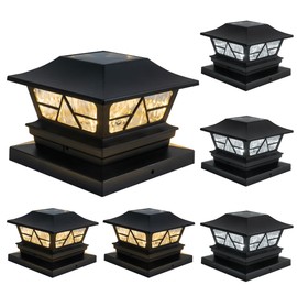 TW SHINE 6 Pack Solar Outdoor Fence Post Lights, 2 Modes Post Cap Lights Waterproof Warm White/Cool White for Yard, Garden, Porch, Patio Decor, for 4x4 5x5 6x6 Wood Posts