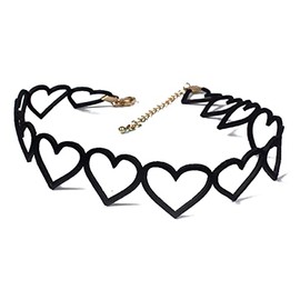 Vintage Punk Black Love Peach Heart Lace Choker Necklaces Peach Satin Short Collar Heart Leather Collette for Women Lolita Jewelry-I hollow heart
