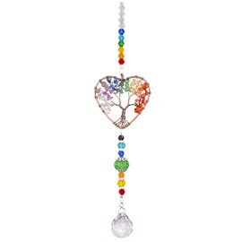 Sahoottie Crystal Sun Catcher for Windows Hanging Crystals Bronze Heart Tree of Life Crystal Sun Catcher Wind Chime for Garden