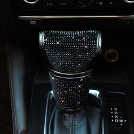 MACHSWON Car 2pcs Car Accessories Crystal Diamond Gear Shift Knob Cover & Handbrake Cover Rhinestone Leather Handcraft(Black Diamonds)