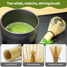 Matcha Set, Japanese Tea Set (7 Pieces), Ceramic Matcha Kit Contains 500 ml Matcha Bowl, Bamboo Matcha Whisk, Whisk Holder, Matcha Spoon, Stainless Steel Strainer, Tea Towel, Spoon Holder