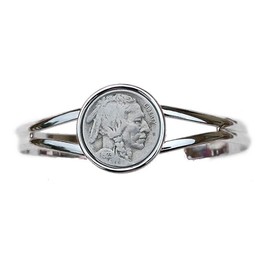 US 1923 Indian Head Buffalo Nickel 5 Cent Coin Silver Plated Cuff Bangle Bracelet NEW