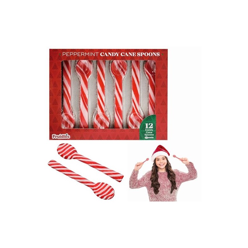 Fruidles Christmas Candy Canes Spoons Suckers, Peppermint Flavor in Box,
