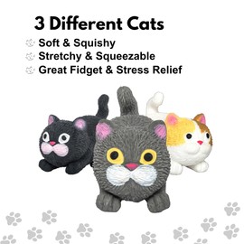 Farm Fresh Barnyard Cats Fidget Toy – Squishy Toys for Kids – Party Favor & Stress Relief – 3 Pack Includes White, Black & Grey Cats