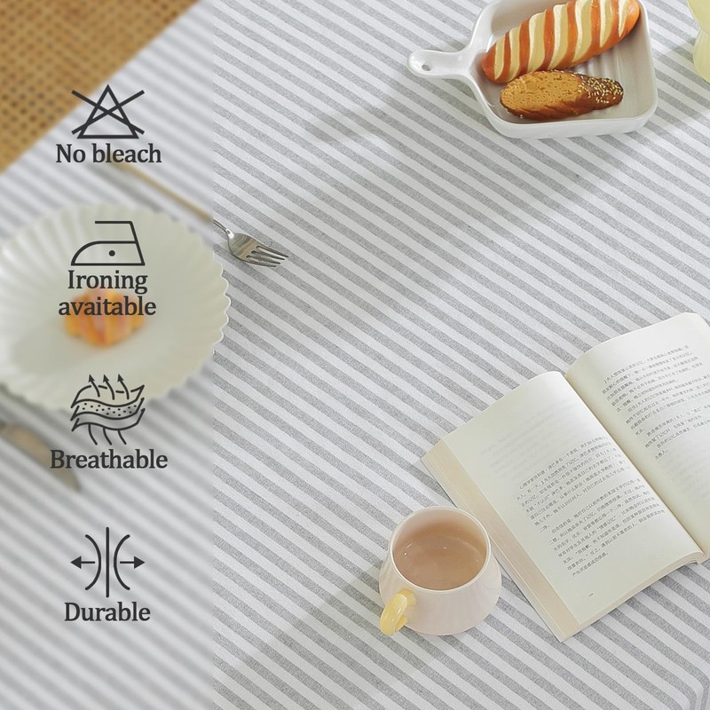 meioro Striped Tablecloth, Rectangular Tablecloth with Tassels, Washable Tablecloths, Decorative