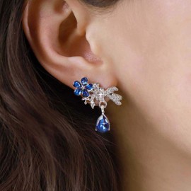 Inilbran Boho Sapphire Crystal Earrings Blue Sapphire Flower Earrings Gold Teardrop Sapphire Drop Earrings Vintage Sapphire Gemstone Earrings Jewelry for Women and Girls