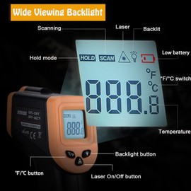 Infrared Thermometer Gun for Cooking, OnniOne Laser Thermometer Gun for Blackstone Pizza Oven, -58℉~1022℉ Non Contact Temperature Gun with Carrying Storage Case, LCD Backlit (NOT for Human)