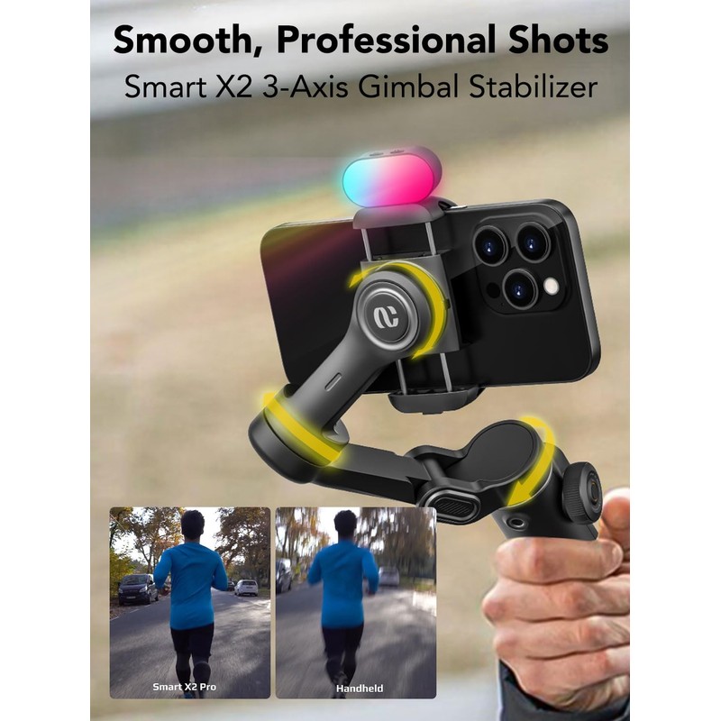 AOCHUAN Smart X2 Smartphone Gimbal Stabilizer with 360°Rotation,OLED Display,Built-in 20cm