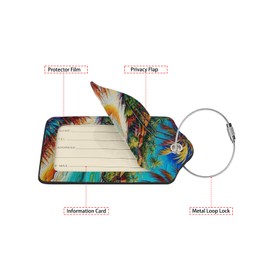 Seaside Town 2-Pcs Premium Leather Tags with Privacy Covers,Luggage Tag Stainless Steel Loops Ideal for Suitcases, Travel Bags, Backpacks