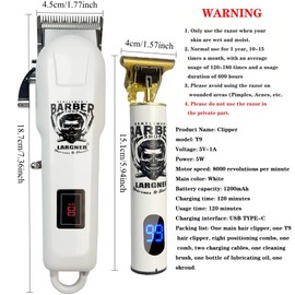 Largner Professional Barber Shaver Set, Hair Clippers for Men, Cordless Beard Trimmer & Electric Razor Shavers for Men, Rechargeable Set Barber Hair Cutting Kit Men's Grooming Kit