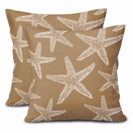 Kawani Khaki Brown Starfish Beach Pillow Covers 20X20 Inch Summer Nautical Coastal Ocean Decorative Pillow Cases Set of 2 Cotton Linen Throw Pillows Seasonal Home Decor for Sofa Couch Cushion Outdoor