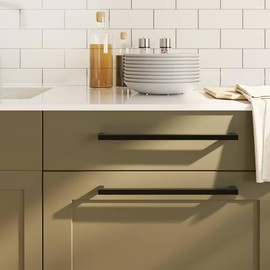 vidaXL Stainless Steel Drawer Handles Black - Modern Design Cabinet Pull Knobs with Flexible Bamboo Screws for Home Furniture