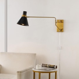 SAFAVIEH Lighting Collection Cleome Brass/Black Adjustable Arm Wall Sconce Light Fixture, Ideal for Bathroom, Entryway, Vanity, Foyer, Hallway, Living Room (LED Bulb Included)