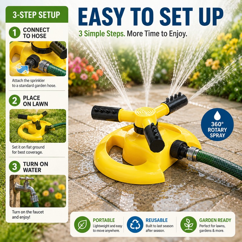 Automatic Rotary Garden Sprinkler Set for Lawn Irrigation – 360°
