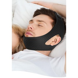 Anti Snore Chin Strap for Sleeping, Snore Stopper with Adjustable Velcro, Chin Strap for Sleeping Comfortable Stop Snoring Solution, Anti Snoring Devices Breathable (Black, One size)