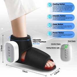 Portable Air Compression Foot Massager with Heat,4 Heat 4 Modes 3 Airbags,Smart Timer,Cordless Ankle Compression Massage for Muscle Relaxation & Fatigue Relief,Gifts for Men Women(Size 5 to 9, 1PC)