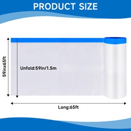 SUPEKOOE Pre-Taped Masking Film for Painting (2 Rolls) - 59 in x 66 Ft Painters Plastic Sheeting with Tape, Plastic Drop Cloth for Car, Wall, Floor, Window, Furniture Protection