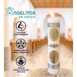 Angelitos de Mexico Candle Saint Benedict Medals Candle Religious Blessings Protection Cirio Medallas de San Benito Handmade Artisan with Gold Medals