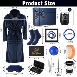Nuogo 15 Pcs Birthday Gifts for Men Beard Care Set for Him Christmas Gifts Basket Ideas Kit for Men Tumbler Bath Robe for Dad Husband Boyfriend Box Christmas Gifts Baskets(Navy)