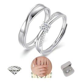 2 Anillos De Pareja Plata 925 Compromiso Promesa Ajustable GOOLUU