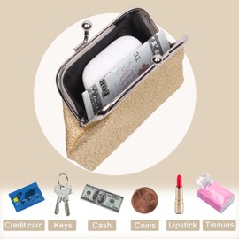 Coin Purses for Women Kiss Lock Coin Purse Women Small Clasp Coin Purse Gold Glitter Sequins Kiss Lock Wallet Metal Frame Kiss Lock Change Pouch Small Purses for Women Aubrey Purse Keys