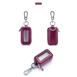 Guolich Car Key Chain Bag Double Zipper Leather Protection Key Coin Holder Keyring with Transparent Window for Car Key Remote Control (Red)