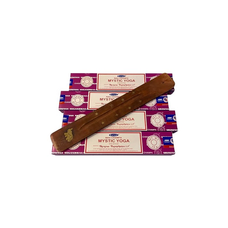 Satya Incense Sticks, 4 Packs x 15g, with Incense Holder,