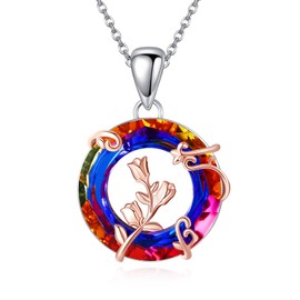 AOBOCO Rose Flower Pendant Necklace 925 Sterling Silver Crystal Jewellery Mothers Day Wedding Birthday Gifts for Her Women Girlfriend Wife Mum