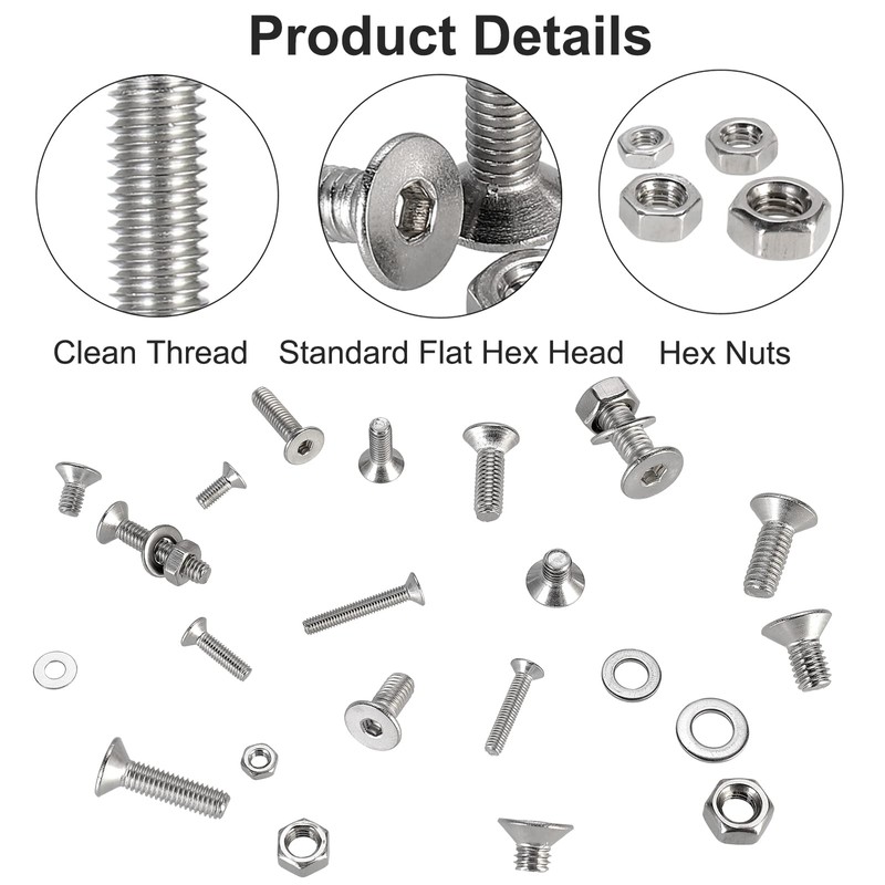 FandWay 900Pcs M2 M2.5 M3 Hex Socket Countersunk Screws,304 Stainless