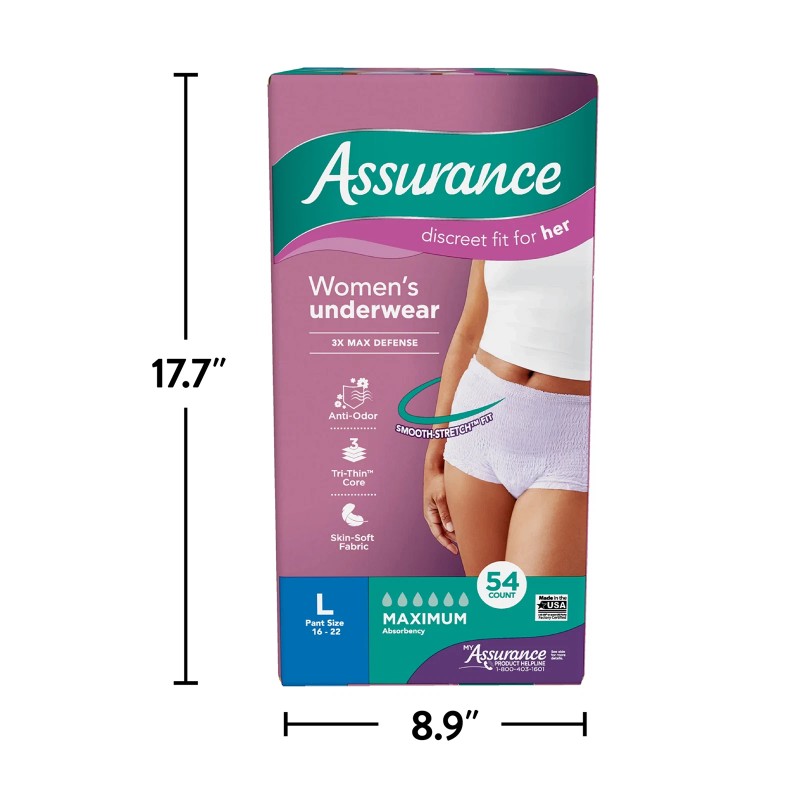 Assurance Women's Incontinence & Postpartum Underwear, L , Maximum Absorbency
