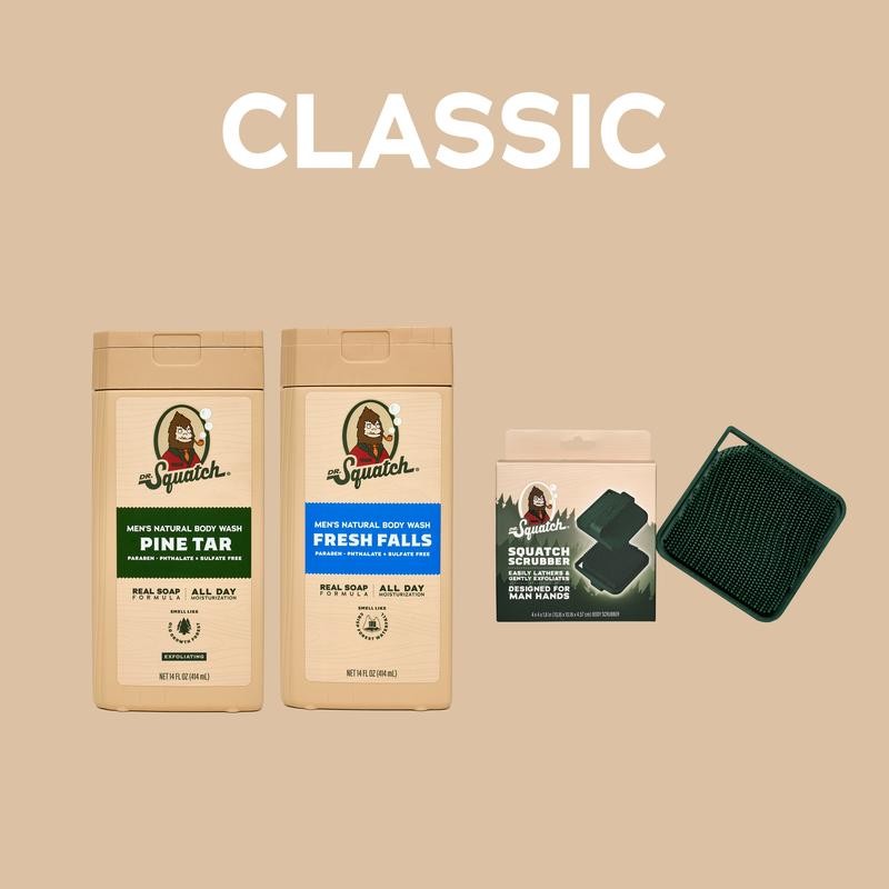 Natural Body Wash 2-Pack + Scrubber - Dr. Squatch:_Pine Tar