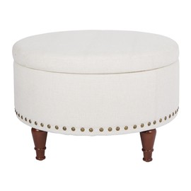 OSP Home Furnishings Alloway Storage Ottoman with Antique Bronze Nailheads, Linen Fabric