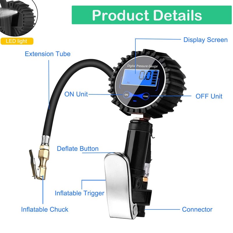 YUENTOEN Digital Tire Inflator with Pressure Gauge, 200 PSI Heavy