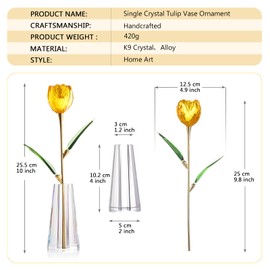 RONG KRISTO Crystal Tulip Collectible Figurines Glass Flower with Vase Artificial Flowers Home Decor Gift for Women Mom（Yellow）