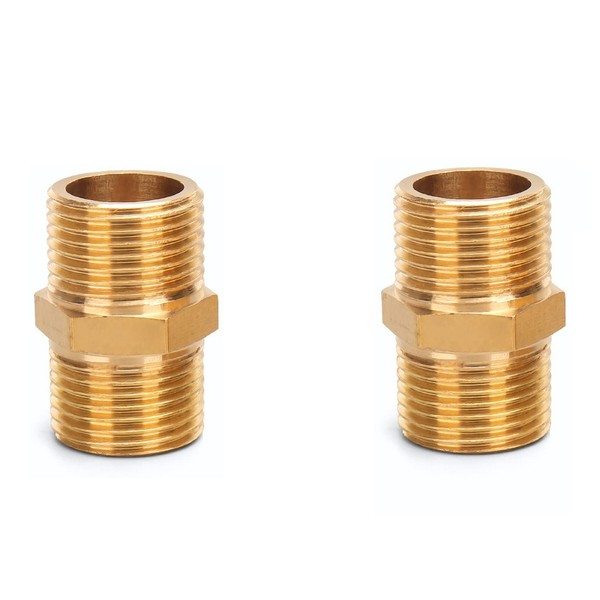 Kindsion Brass Male Pipe Hex Nipple Fitting, 1/2" x 1/2"