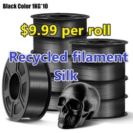 PLA/ PLA+/PLA META 1KG Standard Filament Neatly Wound 1.75mm ±0.02mm Accuracy Springtok for Easter day Mother‘s day gift print for fun:_Silk Black Recycled filament 1KG*10Rolls 
