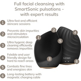 GESKE | Cepillo facial SmartAppGuided™ 5 en 1 | Cepillo de limpieza facial eléctrico | Cepillo de silicona suave | Limpieza facial profesional | Dispositivo de limpieza facial | masajeador facial